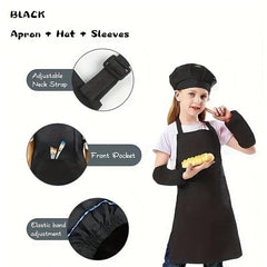 Kids Apron Set with Sleeves and Hat - Children's Gift for Cooking and Baking