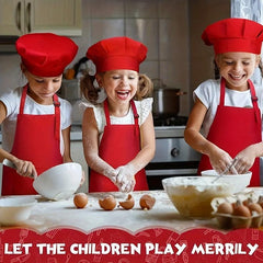 Kids Apron Set with Sleeves and Hat - Children's Gift for Cooking and Baking