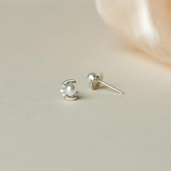 Pearl Stud Earrings Silvery Plated Jewelry For Women