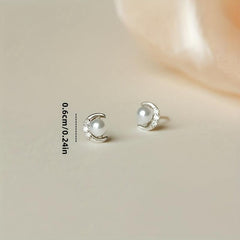 Pearl Stud Earrings Silvery Plated Jewelry For Women
