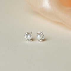 Pearl Stud Earrings Silvery Plated Jewelry For Women