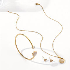 Stainless Steel Jewelry Set Pendant Necklace Earrings Bangle Three Piece