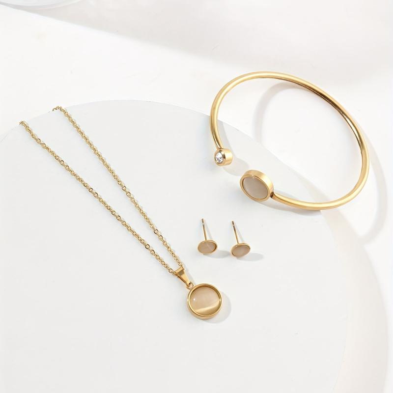 Stainless Steel Jewelry Set Pendant Necklace Earrings Bangle Three Piece