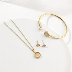 Stainless Steel Jewelry Set Pendant Necklace Earrings Bangle Three Piece