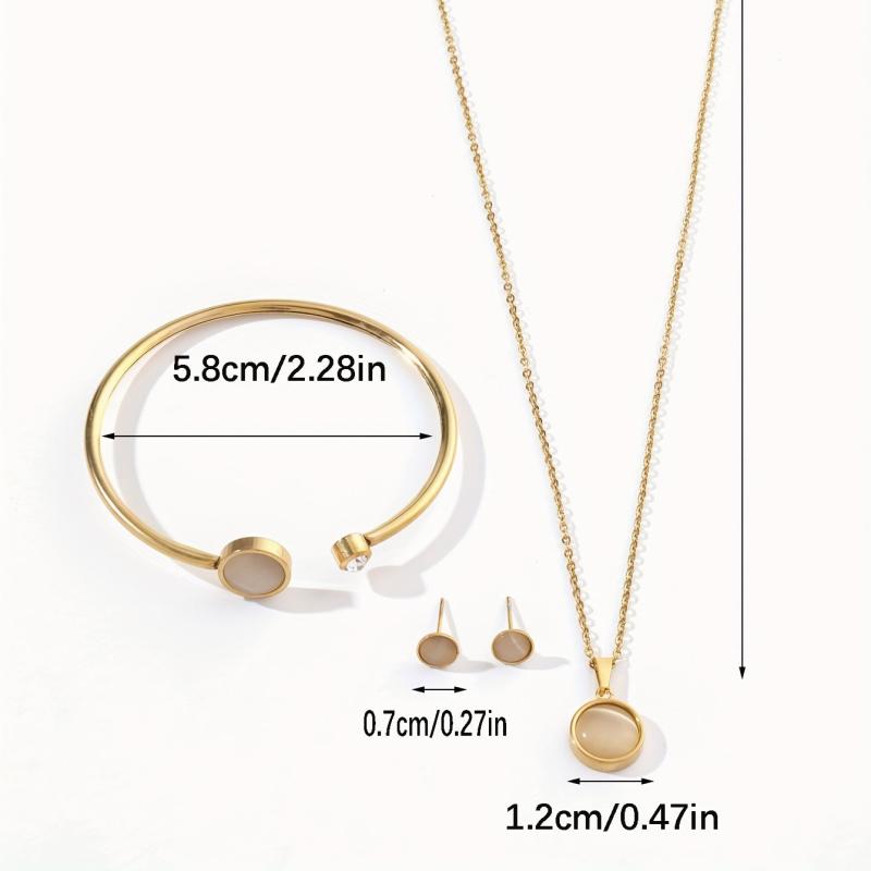 Stainless Steel Jewelry Set Pendant Necklace Earrings Bangle Three Piece
