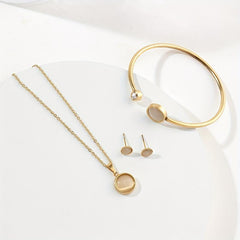 Stainless Steel Jewelry Set Pendant Necklace Earrings Bangle Three Piece