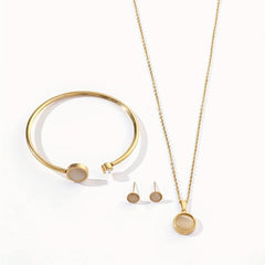 Stainless Steel Jewelry Set Pendant Necklace Earrings Bangle Three Piece