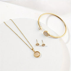 Stainless Steel Jewelry Set Pendant Necklace Earrings Bangle Three Piece