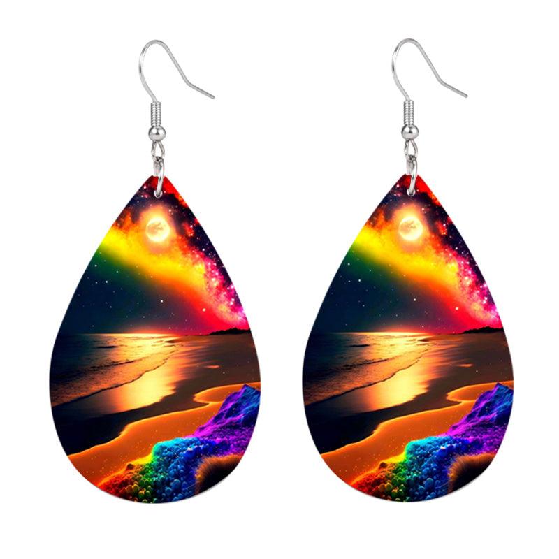Bohemian Rainbow River Wave Teardrop Earrings