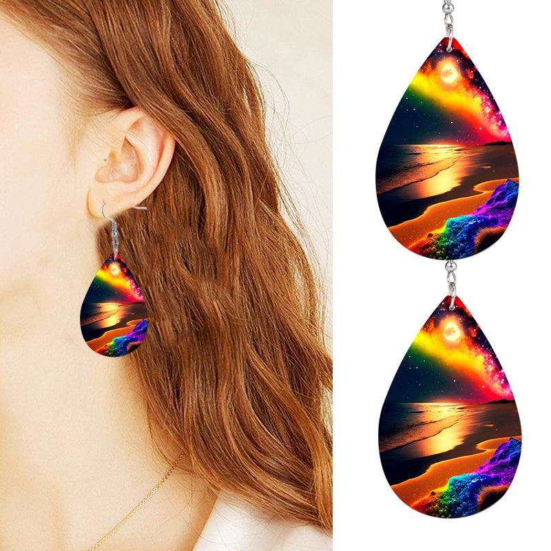 Bohemian Rainbow River Wave Teardrop Earrings