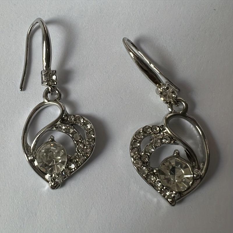 Crystal Heart Drop Earrings Silver Quartz For Brides Bridesmaid