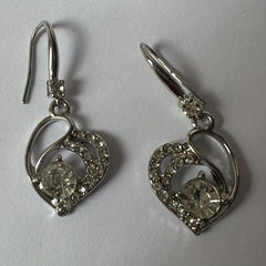 Crystal Heart Drop Earrings Silver Quartz For Brides Bridesmaid