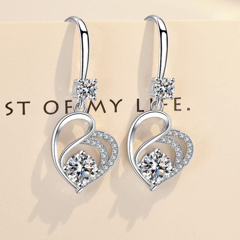 Crystal Heart Drop Earrings Silver Quartz For Brides Bridesmaid