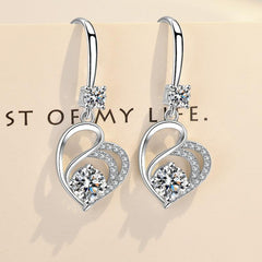 Crystal Heart Drop Earrings Silver Quartz For Brides Bridesmaid