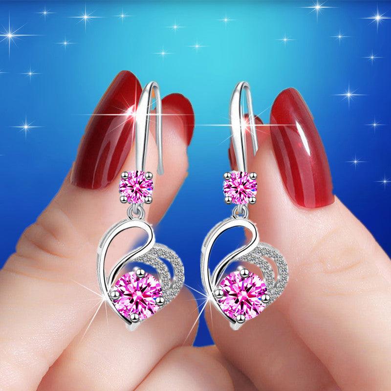 Crystal Heart Drop Earrings Silver Quartz For Brides Bridesmaid
