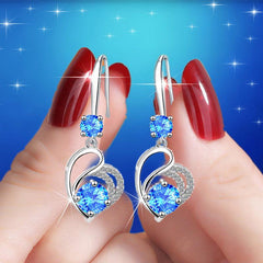 Crystal Heart Drop Earrings Silver Quartz For Brides Bridesmaid