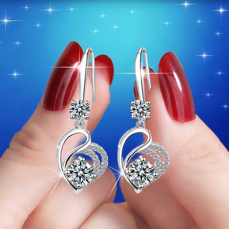 Crystal Heart Drop Earrings Silver Quartz For Brides Bridesmaid