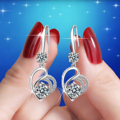 Crystal Heart Drop Earrings Silver Quartz For Brides Bridesmaid