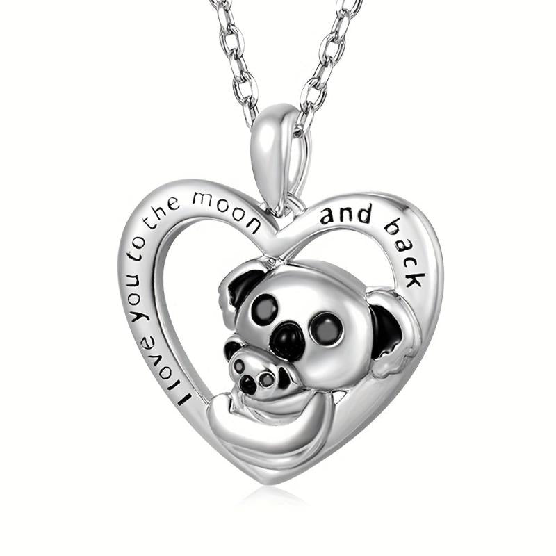 Delicate Koala Mother Baby Heart Pendant Necklace Women's Charm Jewelry