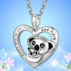 Delicate Koala Mother Baby Heart Pendant Necklace Women's Charm Jewelry