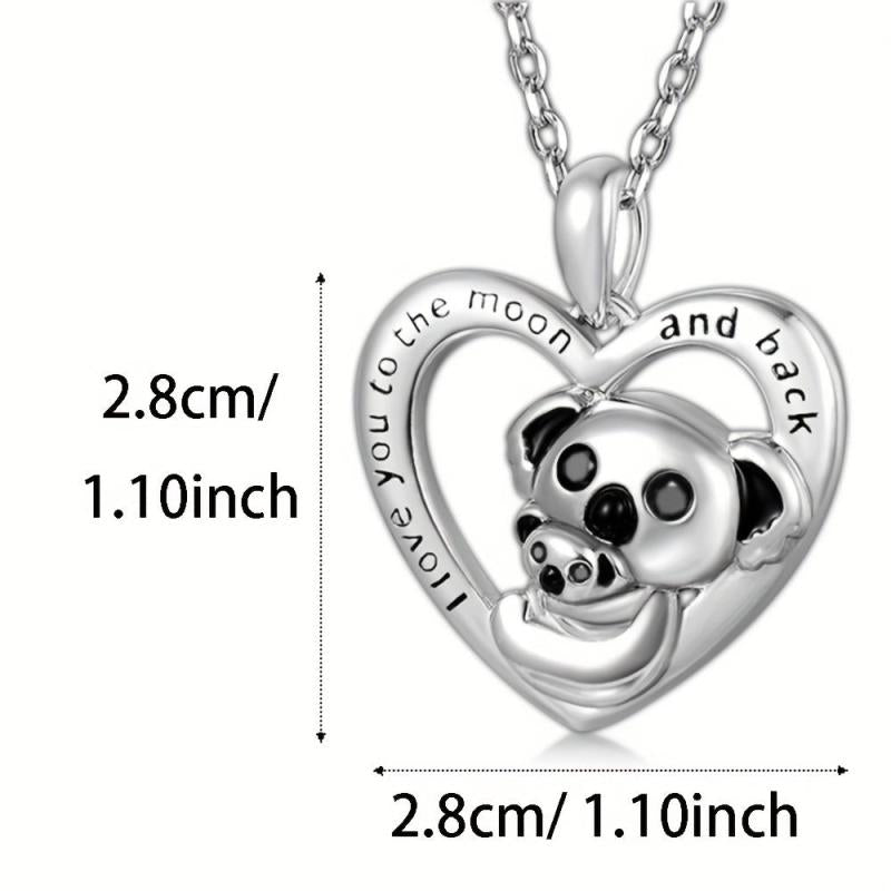 Delicate Koala Mother Baby Heart Pendant Necklace Women's Charm Jewelry