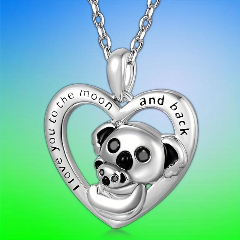 Delicate Koala Mother Baby Heart Pendant Necklace Women's Charm Jewelry
