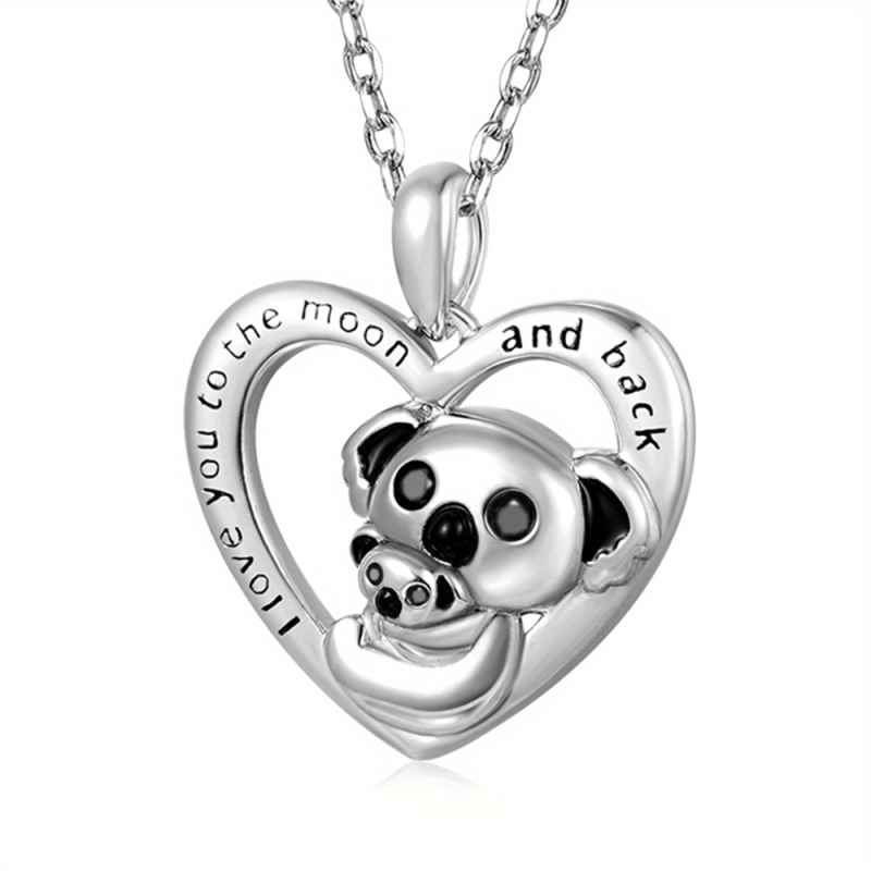 Delicate Koala Mother Baby Heart Pendant Necklace Women's Charm Jewelry