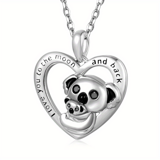 Delicate Koala Mother Baby Heart Pendant Necklace Women's Charm Jewelry