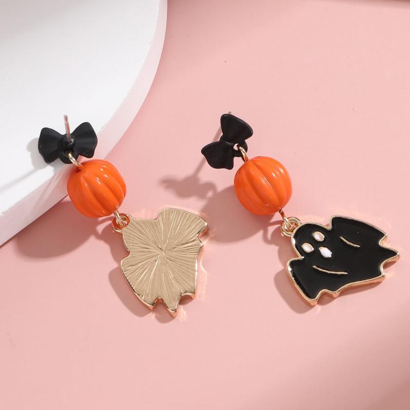 Halloween Pumpkin Bat Dangle Earrings - Spooky & Stylish
