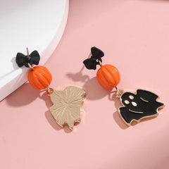 Halloween Pumpkin Bat Dangle Earrings - Spooky & Stylish
