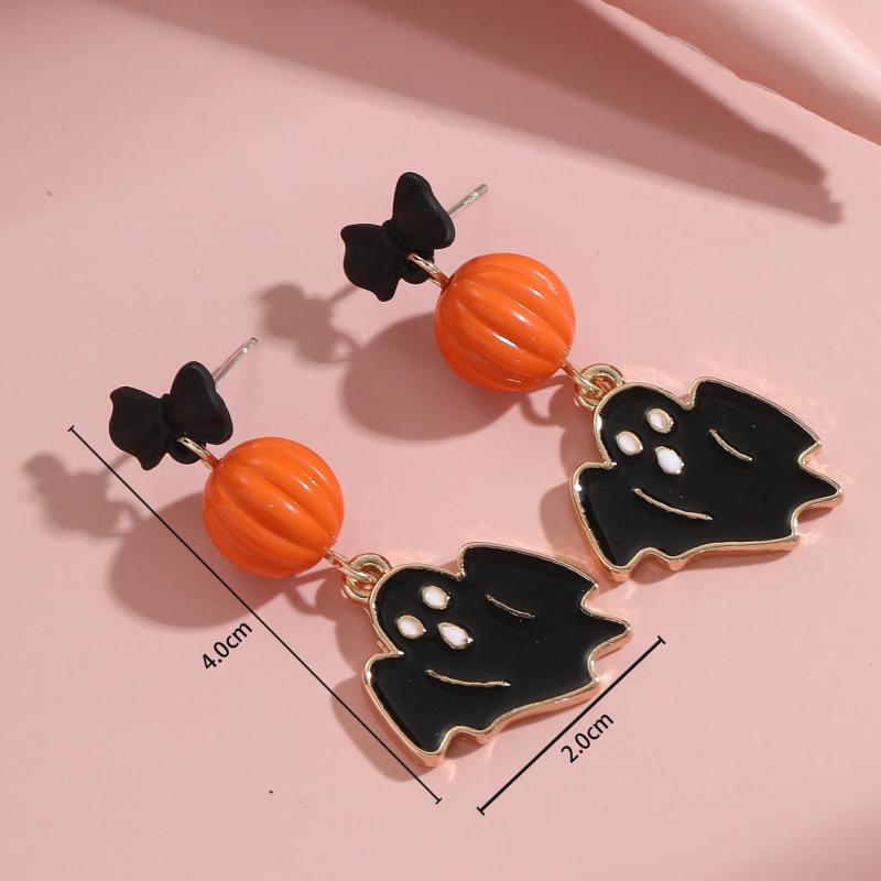 Halloween Pumpkin Bat Dangle Earrings - Spooky & Stylish