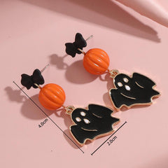 Halloween Pumpkin Bat Dangle Earrings - Spooky & Stylish
