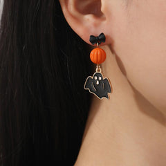 Halloween Pumpkin Bat Dangle Earrings - Spooky & Stylish