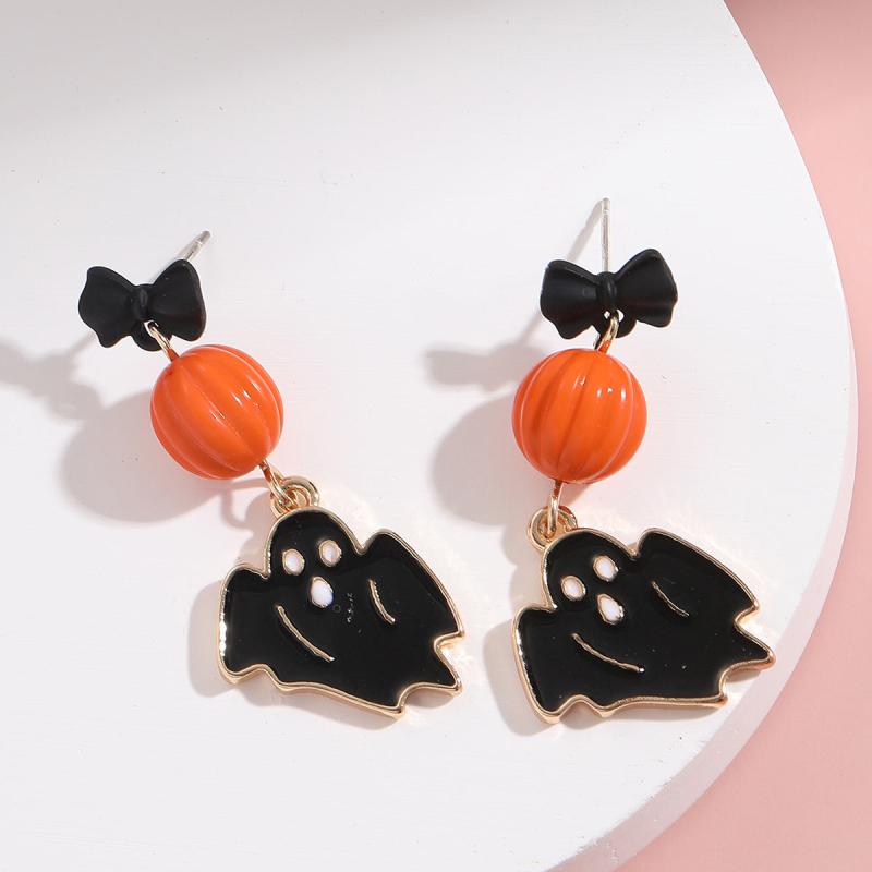 Halloween Pumpkin Bat Dangle Earrings - Spooky & Stylish