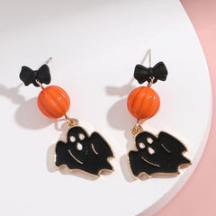 Halloween Pumpkin Bat Dangle Earrings - Spooky & Stylish