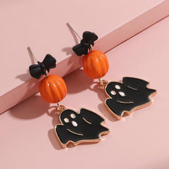 Halloween Pumpkin Bat Dangle Earrings - Spooky & Stylish