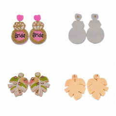 Boho Drop Earrings Embroidery & Rice Bead Leaves for Celebrations