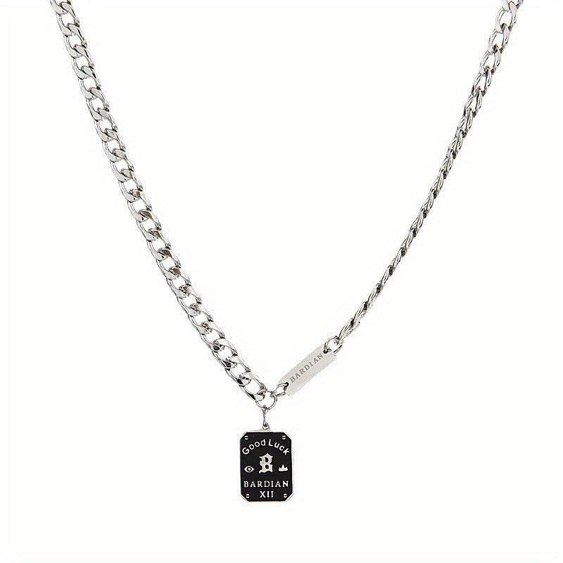 Letter Square Tag Titanium Steel Necklace Cold Wind Niche Hip Hop Sweater Chain