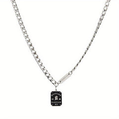 Letter Square Tag Titanium Steel Necklace Cold Wind Niche Hip Hop Sweater Chain