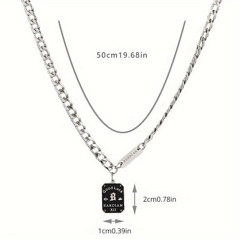 Letter Square Tag Titanium Steel Necklace Cold Wind Niche Hip Hop Sweater Chain