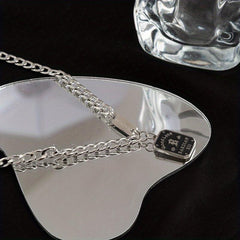 Letter Square Tag Titanium Steel Necklace Cold Wind Niche Hip Hop Sweater Chain