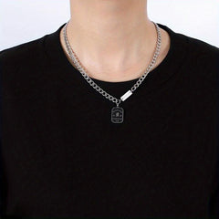 Letter Square Tag Titanium Steel Necklace Cold Wind Niche Hip Hop Sweater Chain