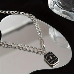Letter Square Tag Titanium Steel Necklace Cold Wind Niche Hip Hop Sweater Chain