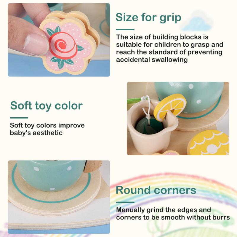 14Pcs Wooden Tea Set Toy Afternoon Tea Party Role Play Set