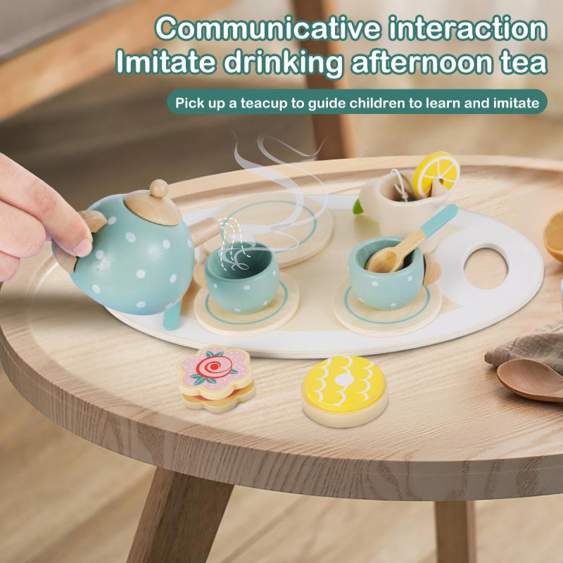 14Pcs Wooden Tea Set Toy Afternoon Tea Party Role Play Set