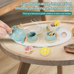 14Pcs Wooden Tea Set Toy Afternoon Tea Party Role Play Set