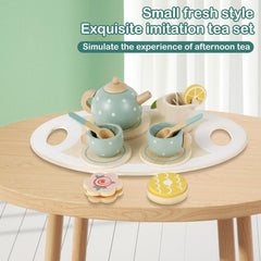 14Pcs Wooden Tea Set Toy Afternoon Tea Party Role Play Set