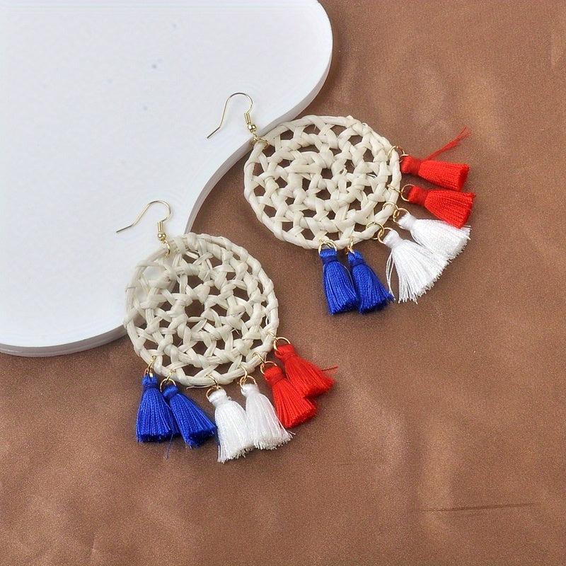 Patriotic American Flag Tassel Earrings for Women