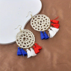 Patriotic American Flag Tassel Earrings for Women