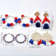 Patriotic American Flag Tassel Earrings for Women